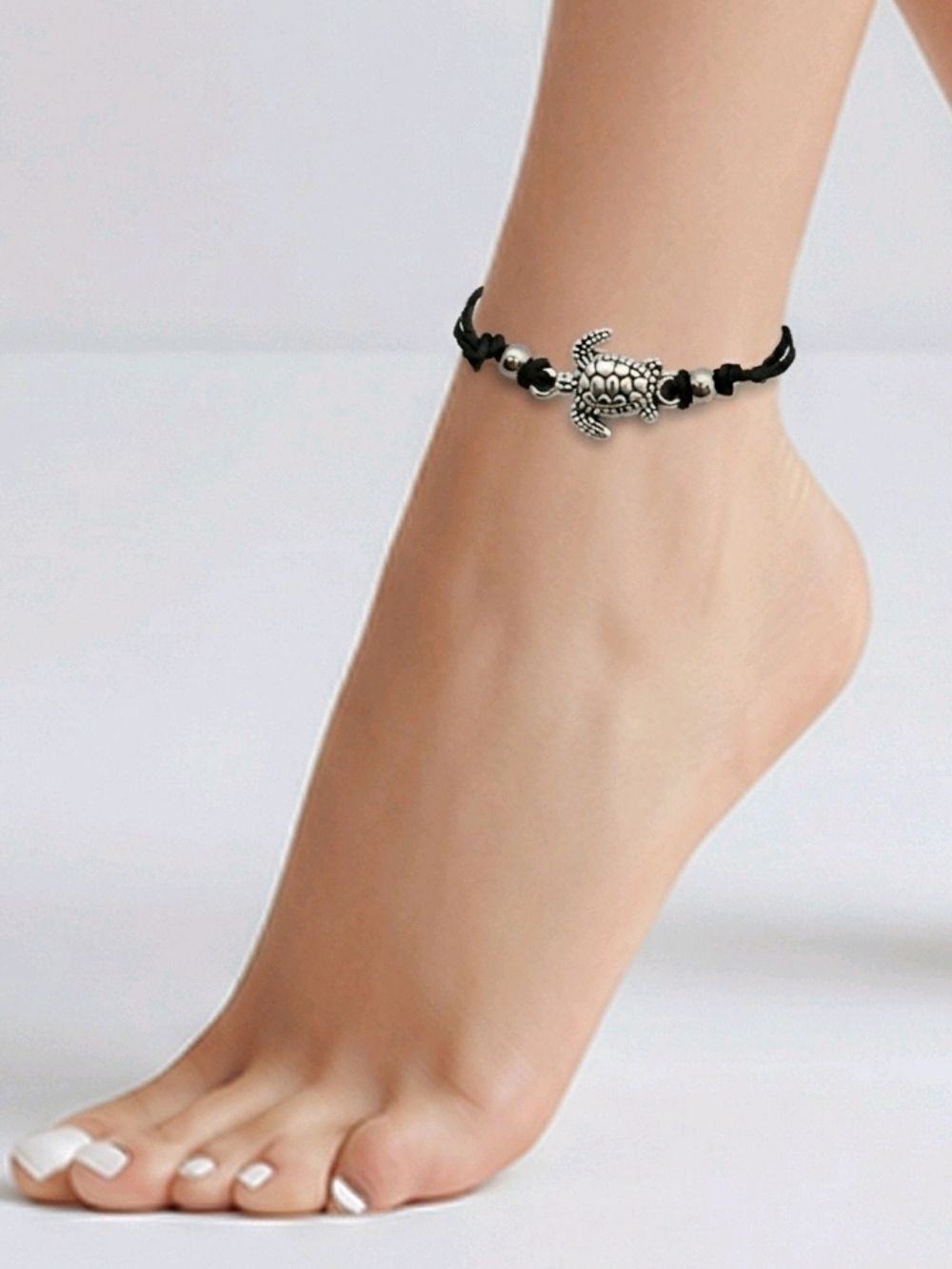 Turtle Anklet 3D Charm Adjustable Length Corded Ankle Bracelet Women's Jewelry